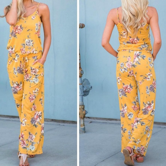 12 Pm By Mon Ami Pants - Golden Floral Jumpsuit